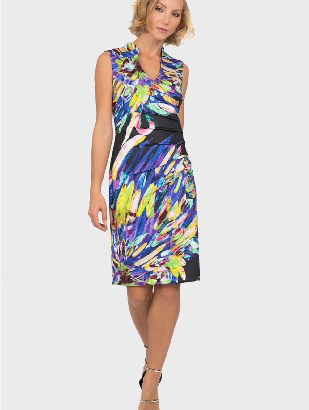 Joseph Ribkoff Vibrant Abstract Brushstroke Sleeveless Sheath Dress Sz 10 Ruchin